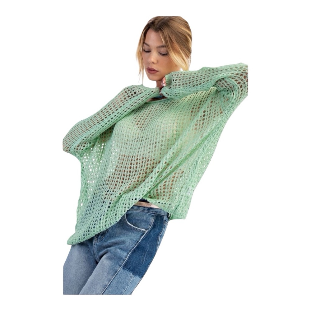 Easel brand - Chic Mint Green Open-Knit Sweater